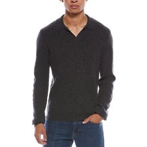 Amicale Cashmere Mens  Ribbed Cashmere Polo Shirt, Gray